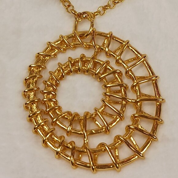 Karine Sultan 32 Inch Gold Necklace with 3 1/4" X 3 " Abstract Gold Pendent - Picture 5 of 10